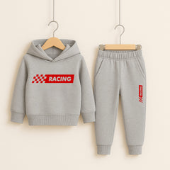Racing Printed H-Grey Hooded Tracksuit for Young Kids