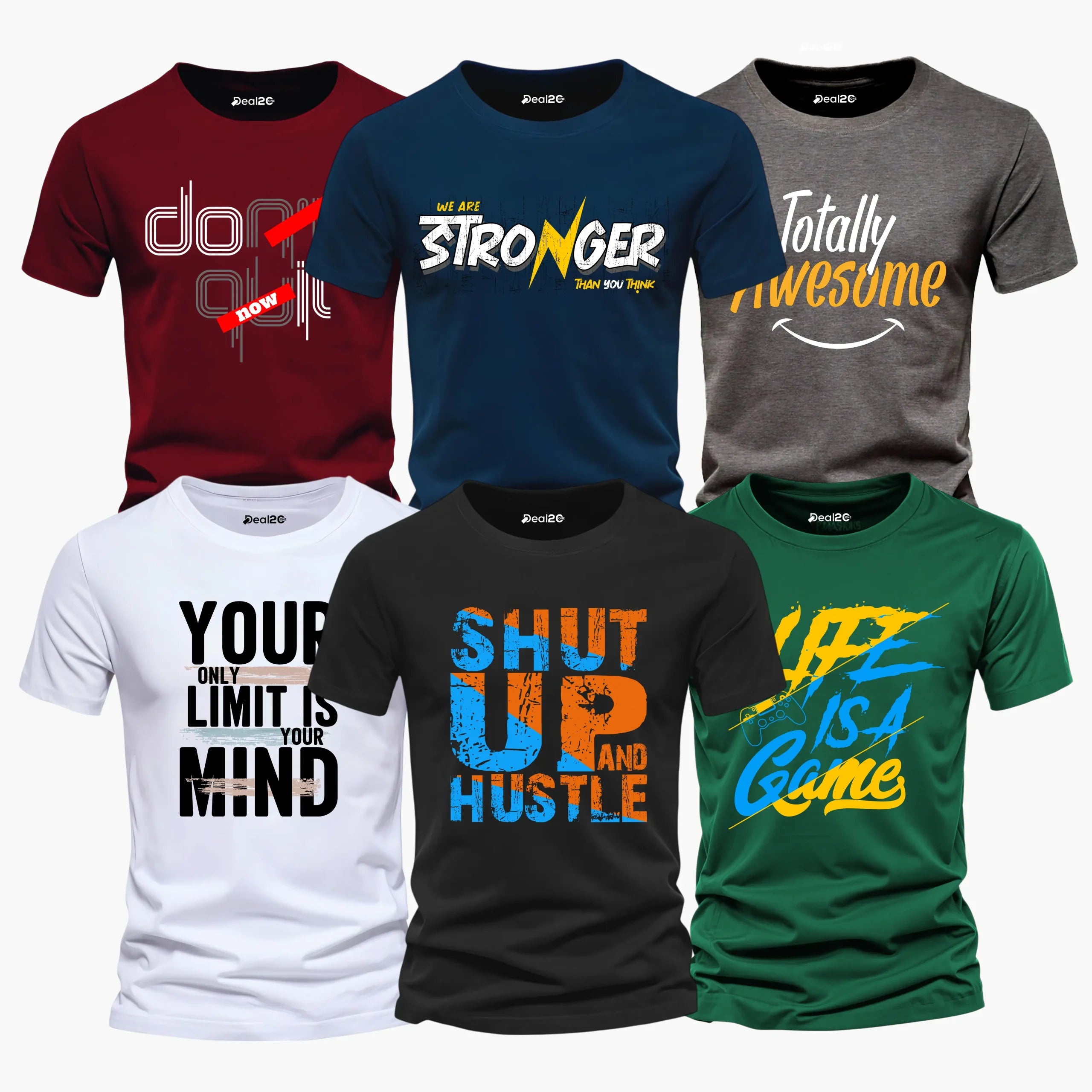 Pack of 6 Totally Awesome Life Printed T-Shirts For Mens