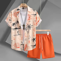 Tropical Ocean Drift Palm Summer Beachwear Set For Men