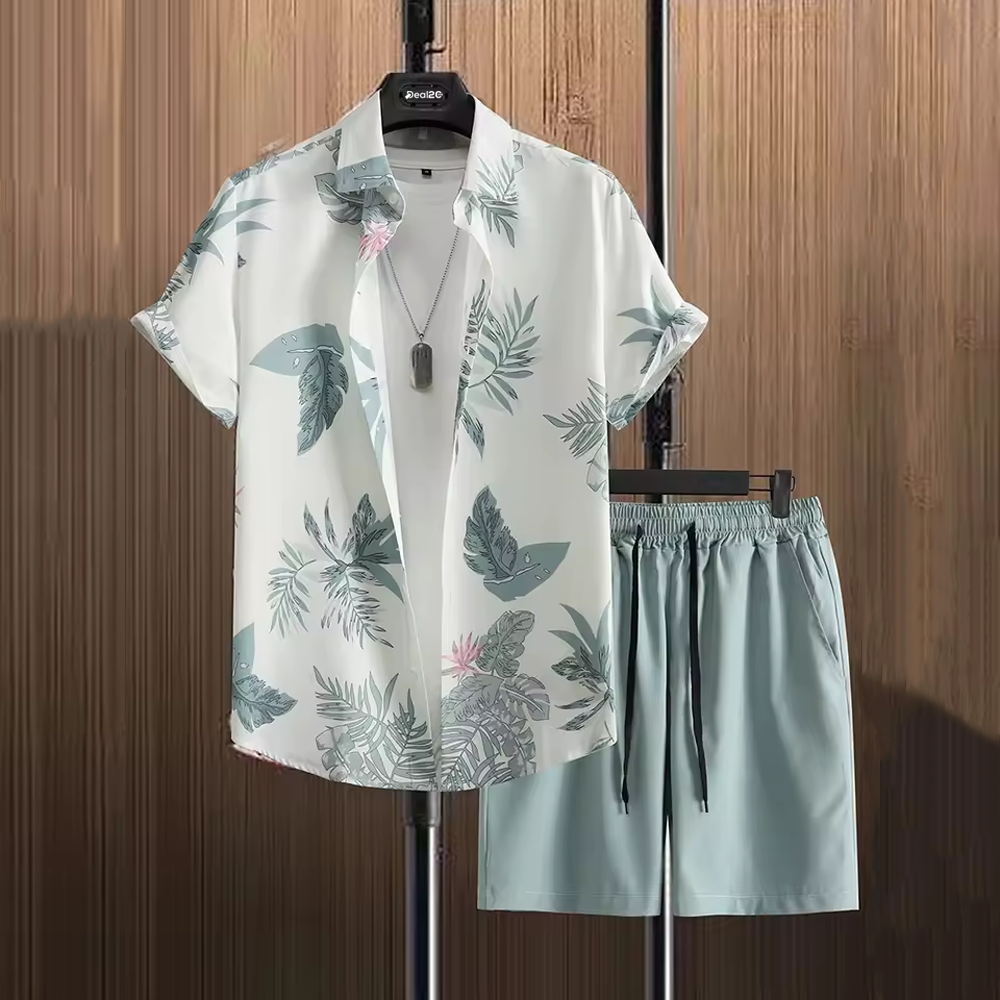Tropical Palm Paradise Printed Summer Short Suit For Men