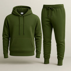 Army Green Plain Hooded Tracksuit for Men