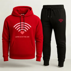 Contrast Black & Red Air Love Printed Hooded Tracksuit for Women