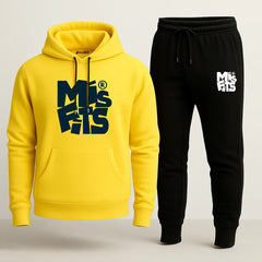 Contrast Black & Yellow Misfits Printed Hooded Tracksuit for Women
