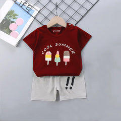Kids Cool Summer Ice Cream Printed Shorts Suits