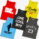 Pack of 5 Gamers Reality Sports Ride Kids Printed Tank Tops