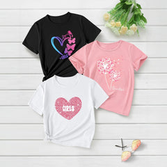 Pack of 3 Beautiful Girls Heart Printed T Shirts For Girls