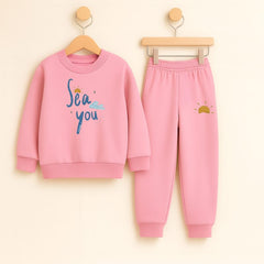 Pink Sea You Printed Sweatshirt Tracksuit for Girls
