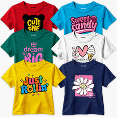 Pack of 6 Just Sweet Dream Forever Printed Summer T-Shirts For Girls