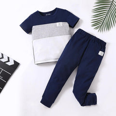 Sporty Fashion Color Block Summer Trouser Suit For Kids