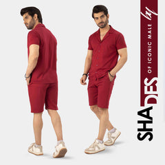 Summer Luxe Mens Maroon Beach Summer Short Suit