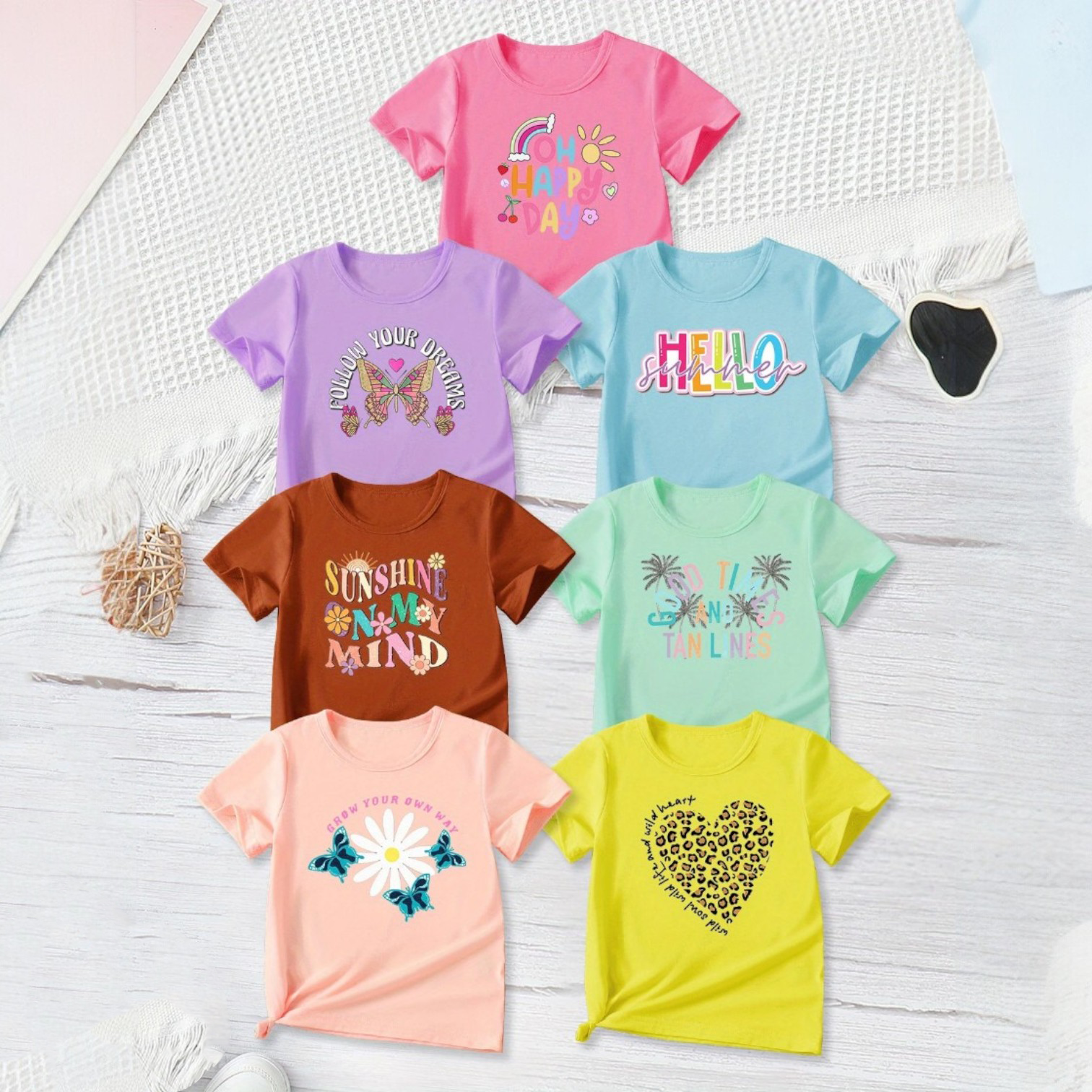 Pack of 7 Grow Shine Your Dream Printed T Shirts For Girls