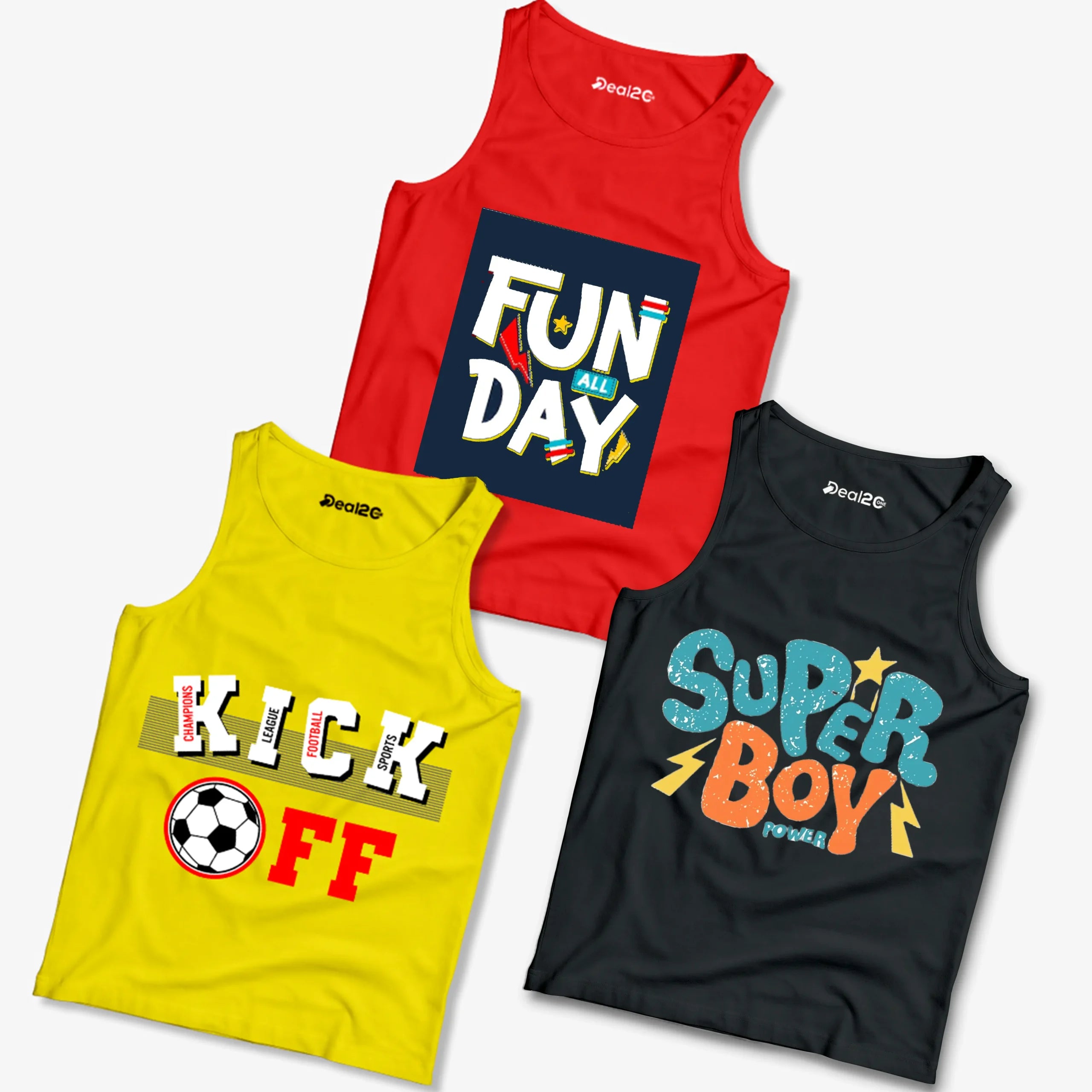 Pack of 3 Super Fun Kick Kids Printed Tank Tops