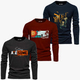 Pack of 3 Awesome Surfing Hawaii Mens Printed Long Sleeves T-Shirts