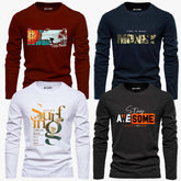 Pack of 4 Time for Awesome Surfing Mens Printed Long Sleeves T-Shirts
