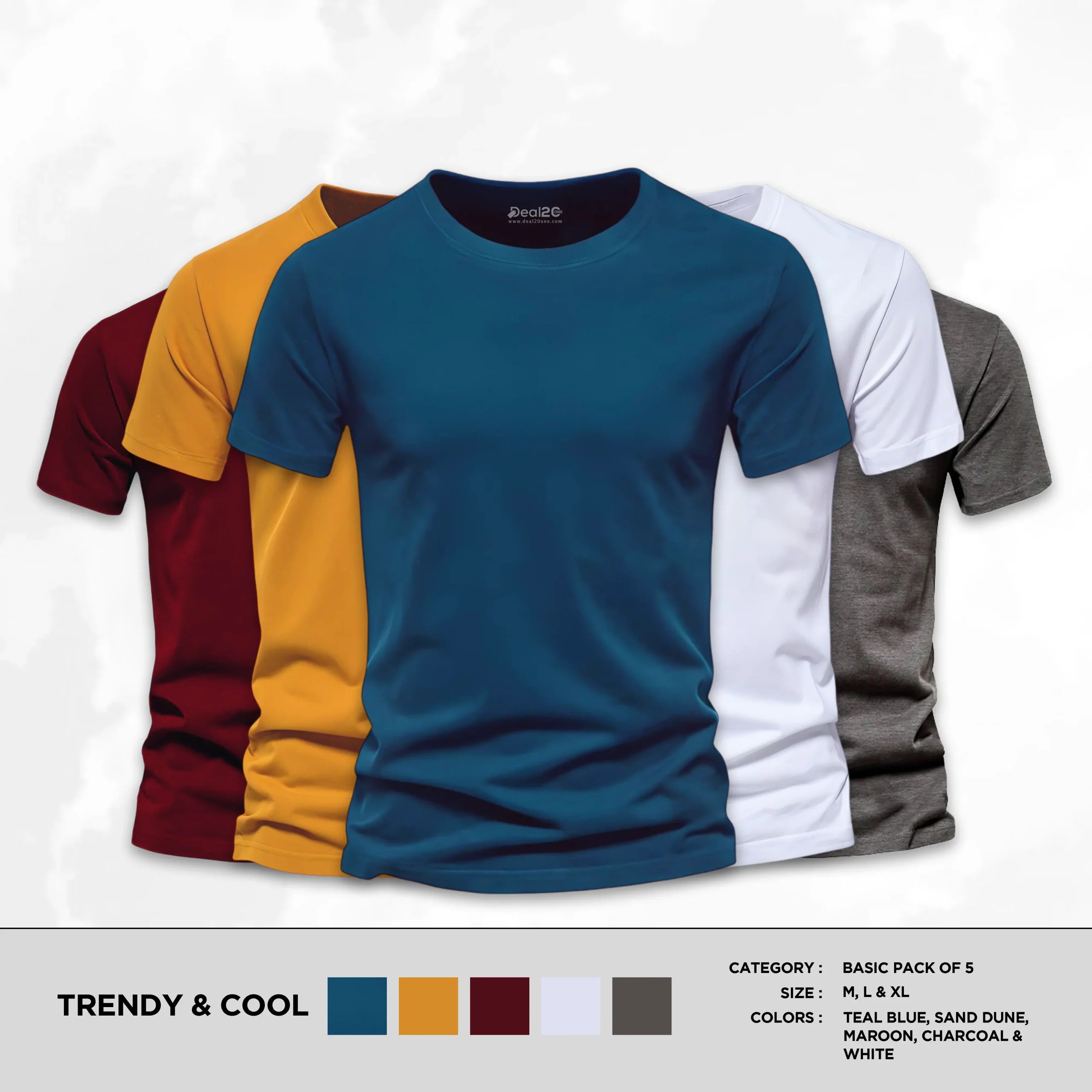 Bundle of 5 Trendy And Cool Basic Half Sleeves T-Shirts For Men