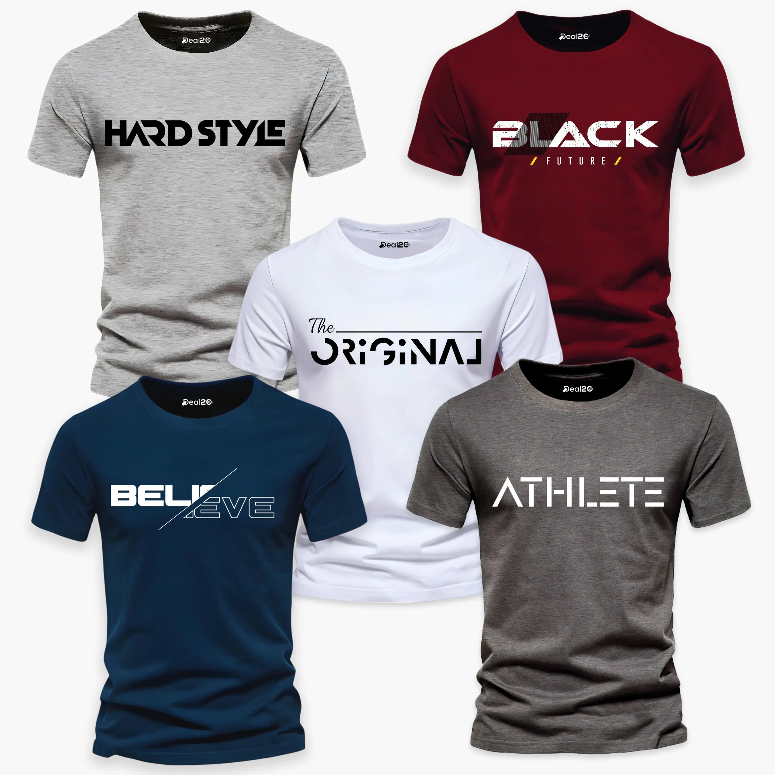 Pack of 5 Believe Original Future Athlete Style Mens Printed T-Shirts