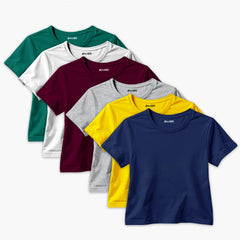 Bundle of 6 Crew Neck Plain T-Shirts For Girls