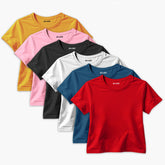 Bundle of 6 Plain Basic Summer Colorful T-Shirts For Girls