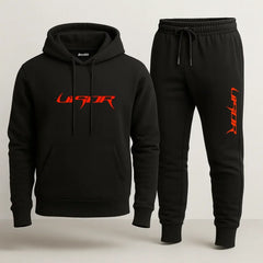Black Visor Printed Hooded Tracksuit for Men
