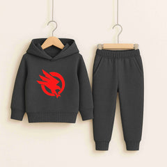 Eagle Logo Printed Charcoal Hooded Tracksuit for Tween Kids