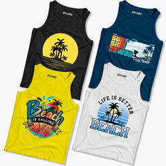 Pack of 4 Surf Beach is Calling Kids Printed Tank Tops
