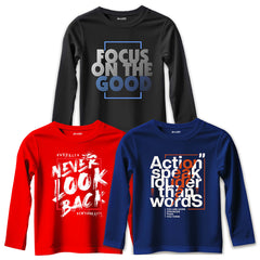 Pack of 3 Focus Never Speak Printed Long Sleeve T-shirts For Tween Kids