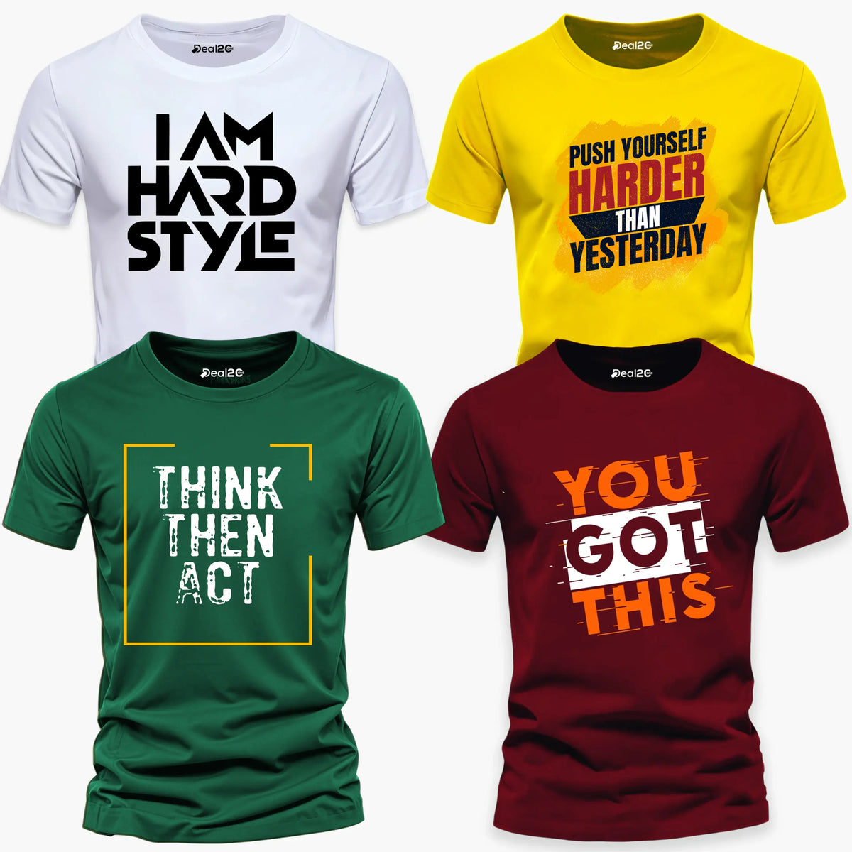 Pack of 4 Think Hard Got Simple Mens Printed T-Shirts
