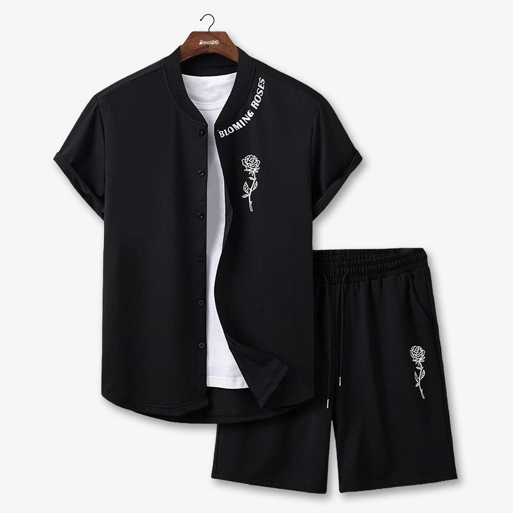 Mens Bloming Rose Mens Summer Beach Short Suit