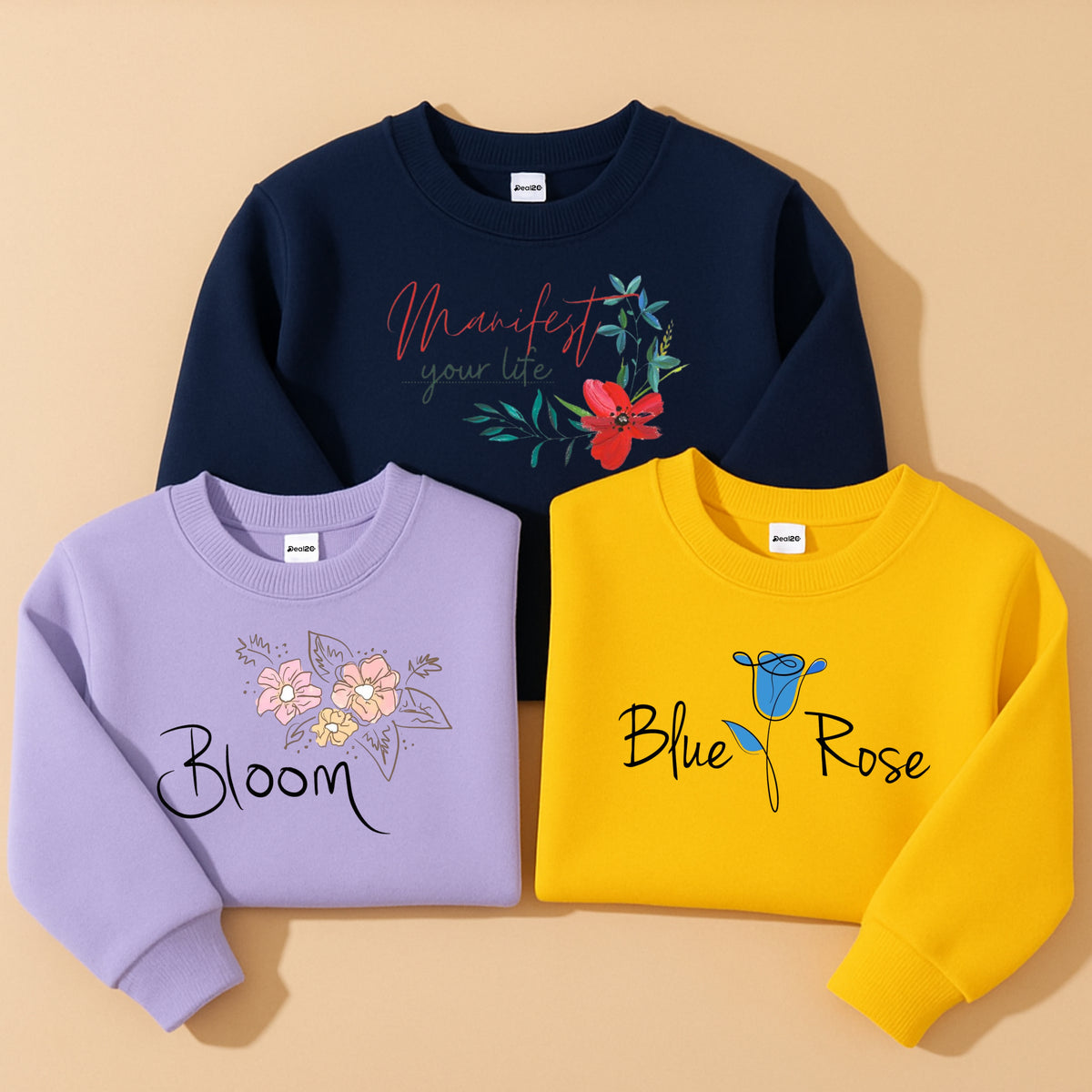 Pack of 3 Bloom Blue Rose Printed Sweatshirt for Girls