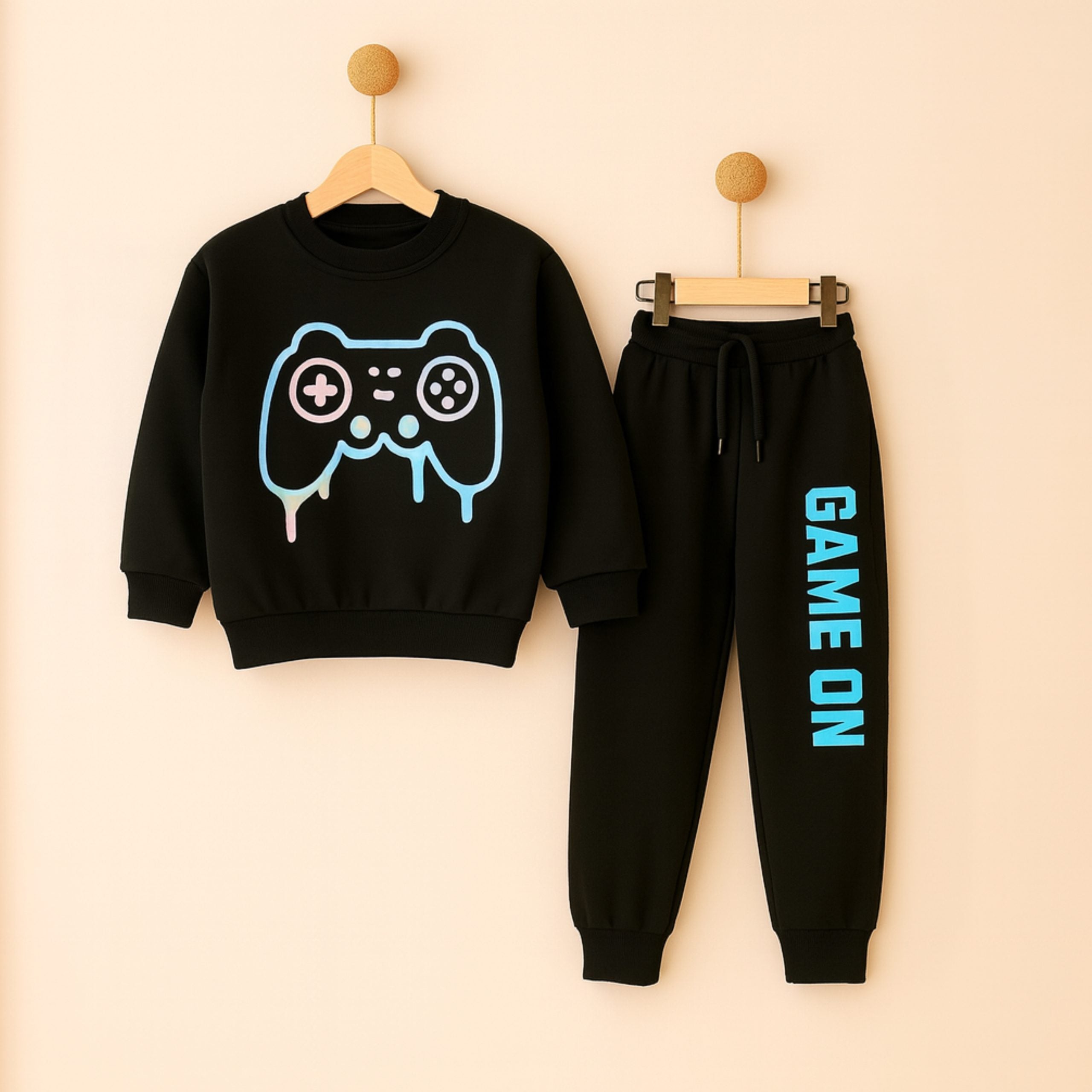 Game On Printed Black Sweatshirt Tracksuit for Tween Boys
