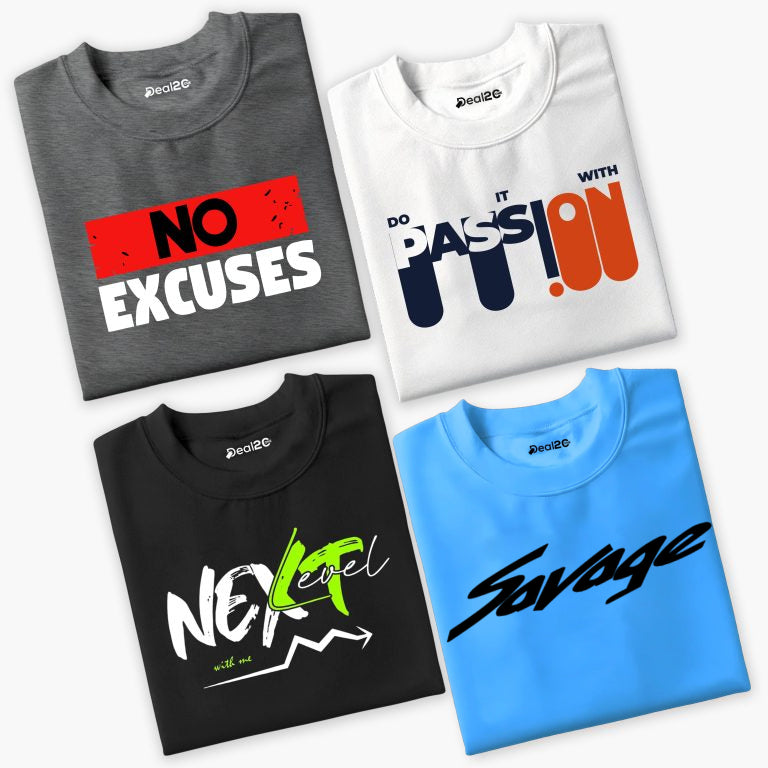 Pack of 4 No Passion Level Reality Printed Summer T-Shirts For Tween Kids