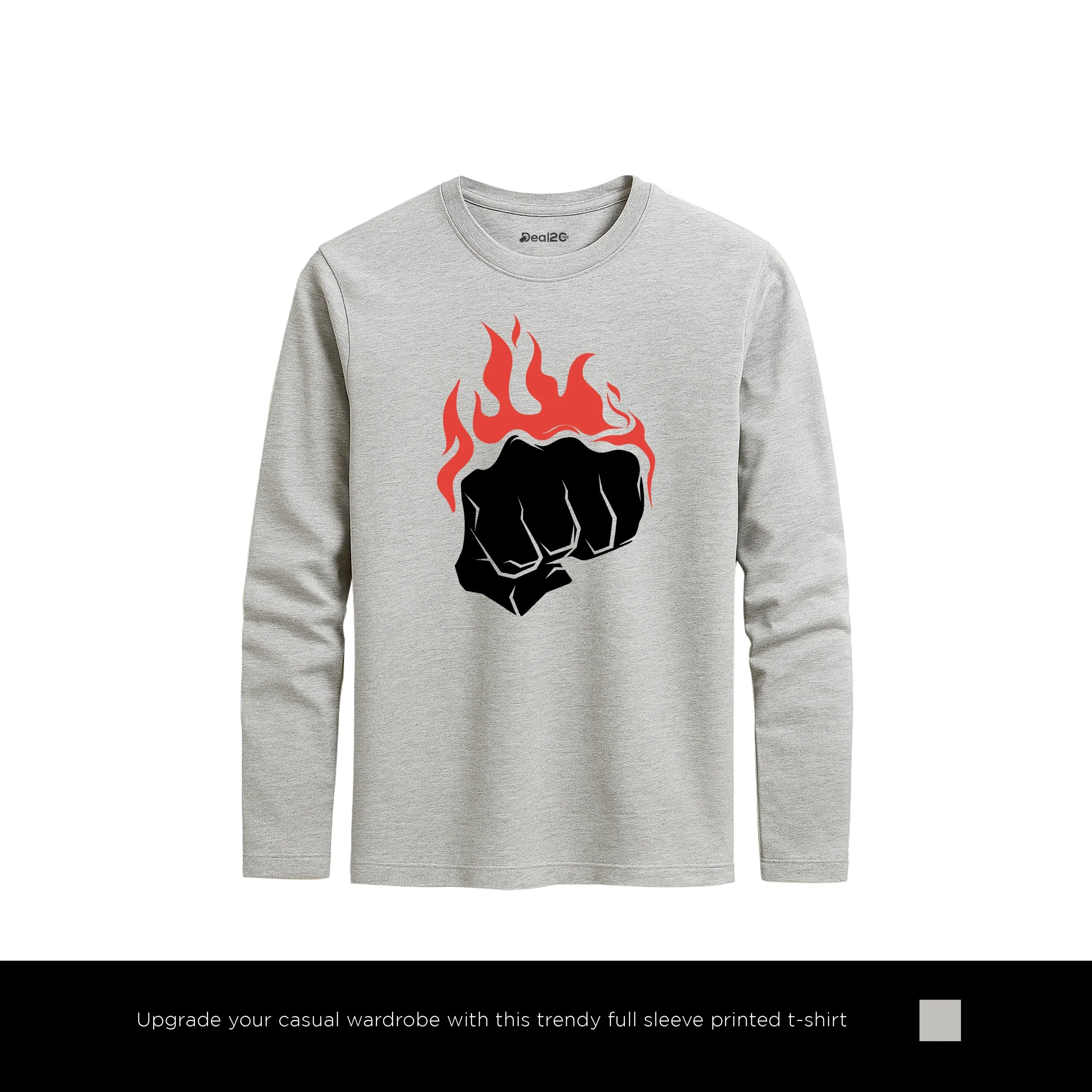 Fire Grip Printed Heather Grey Long Sleeve T-Shirt for Men