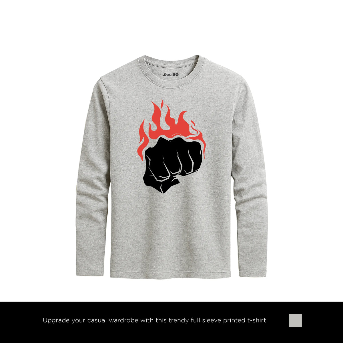 Fire Grip Printed Heather Grey Long Sleeve T-Shirt for Men