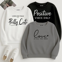 Pack of 3 Pretty Positive Love Printed Sweatshirts for Women