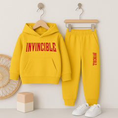 Invincible Printed Yellow Hooded Tracksuit for Tween Kids