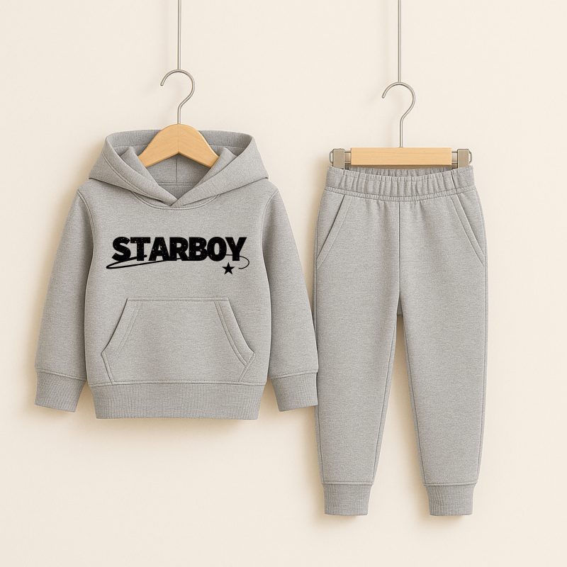 Star Boy Printed H-Grey Hooded Tracksuit for Tween Kids