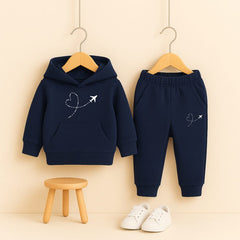 Navy Blue Heartline Printed Hooded Tracksuit for Girls
