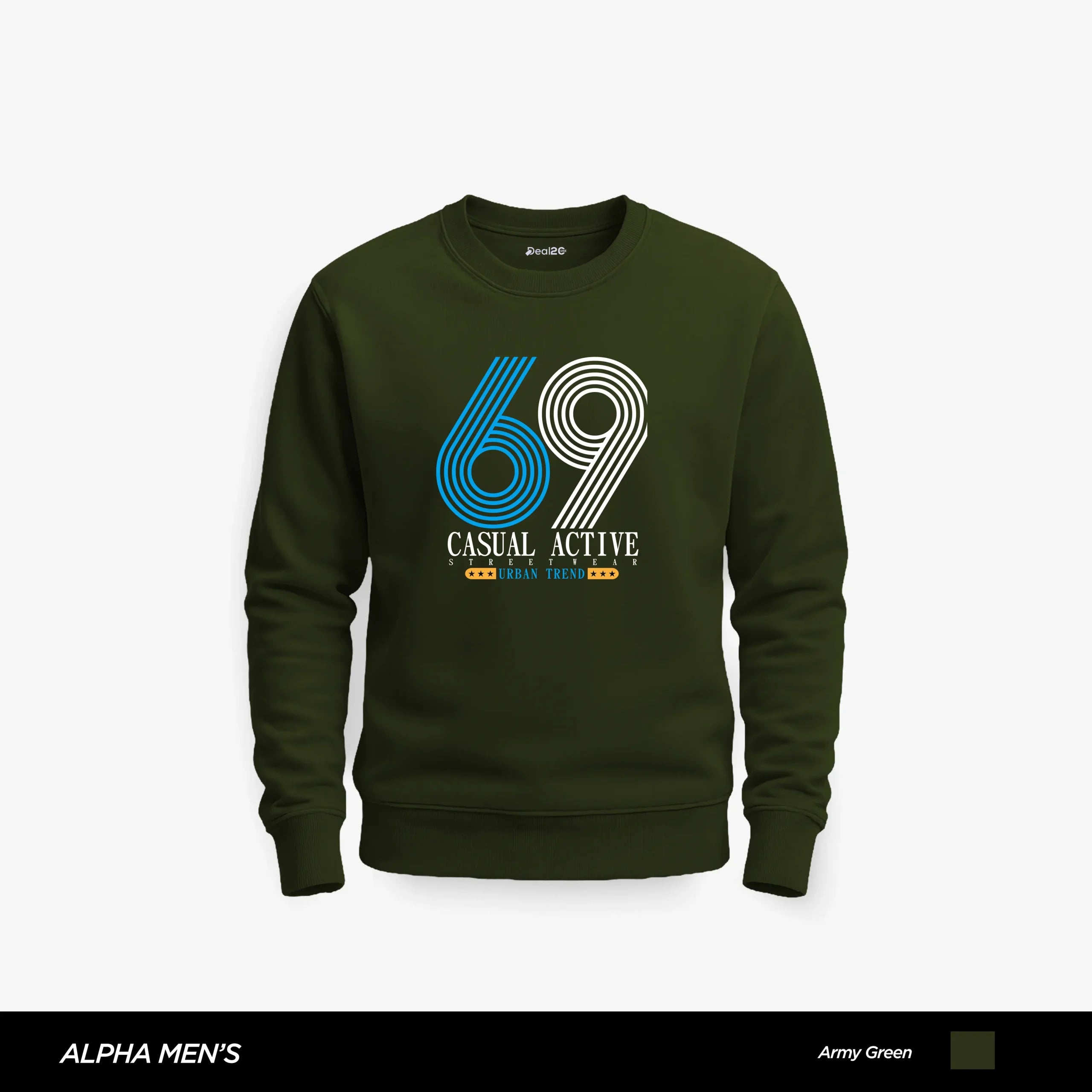 Casual Active 69 Printed Army Green Sweatshirt for Men