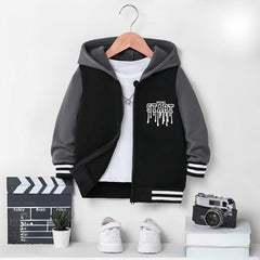 Start Graphic Black & Grey Zipper Hoodie for Kids