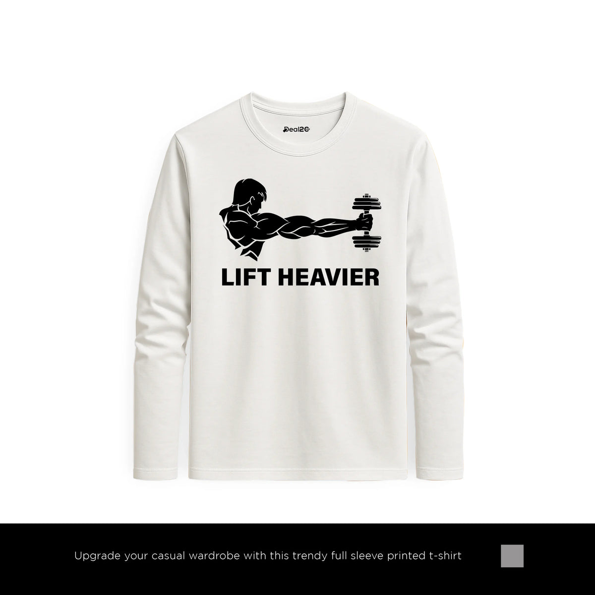 Lift Heavier Power Printed White Long Sleeve T-Shirt for Men