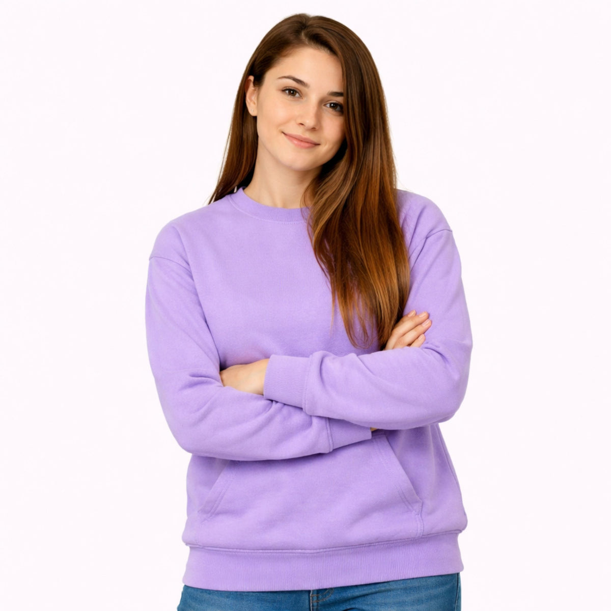 Lavender Cotton Front Pocket Sweatshirt for Women