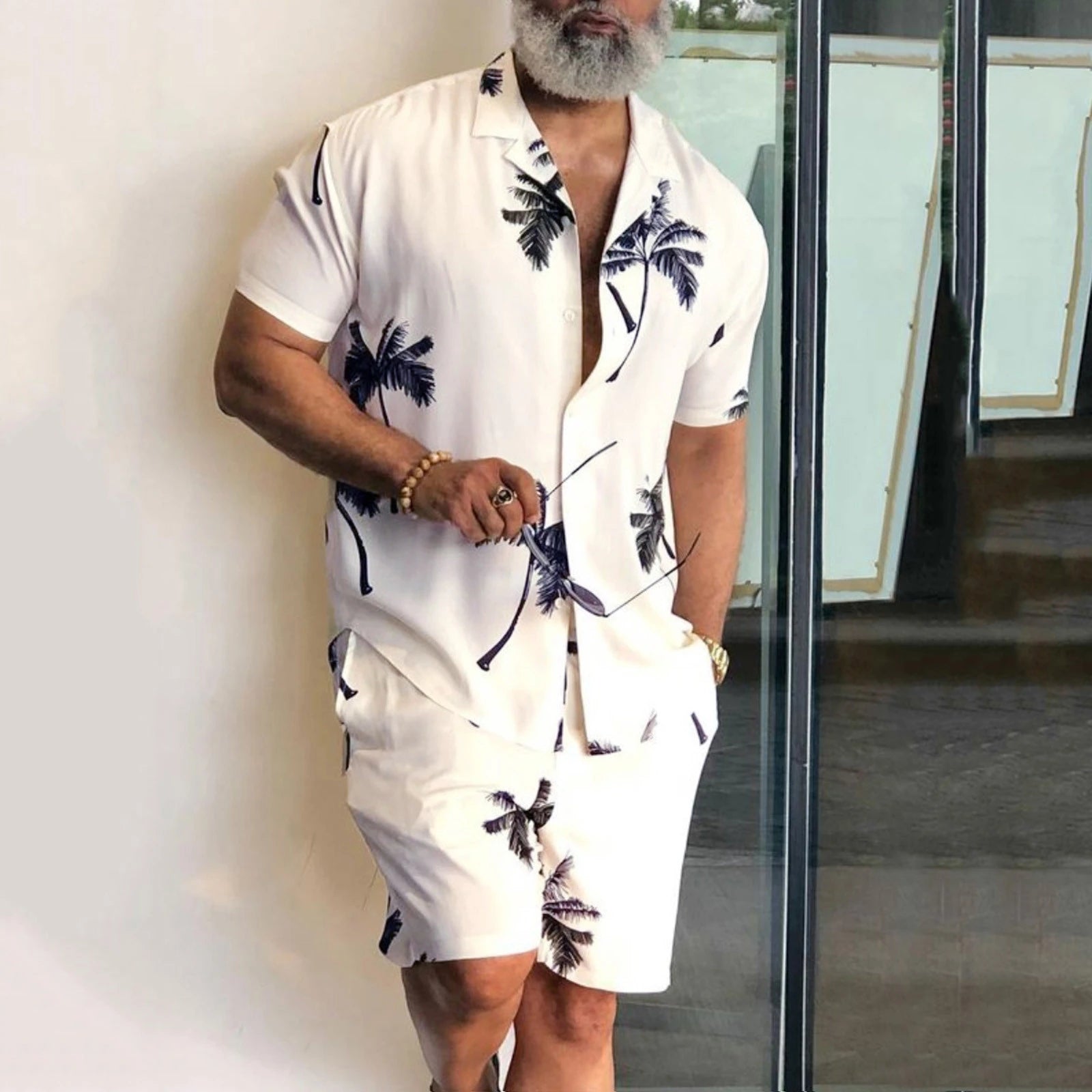 Mens Hawaiian Shirt And Shorts Beach Wear Holiday Printed Summer Suit