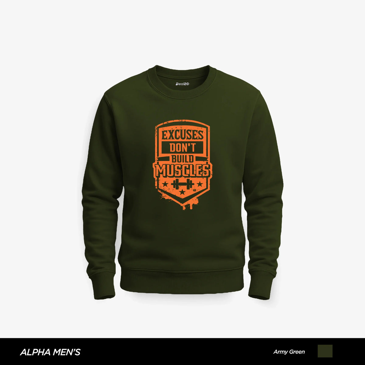 Build Muscles Printed Army Green Sweatshirt for Men