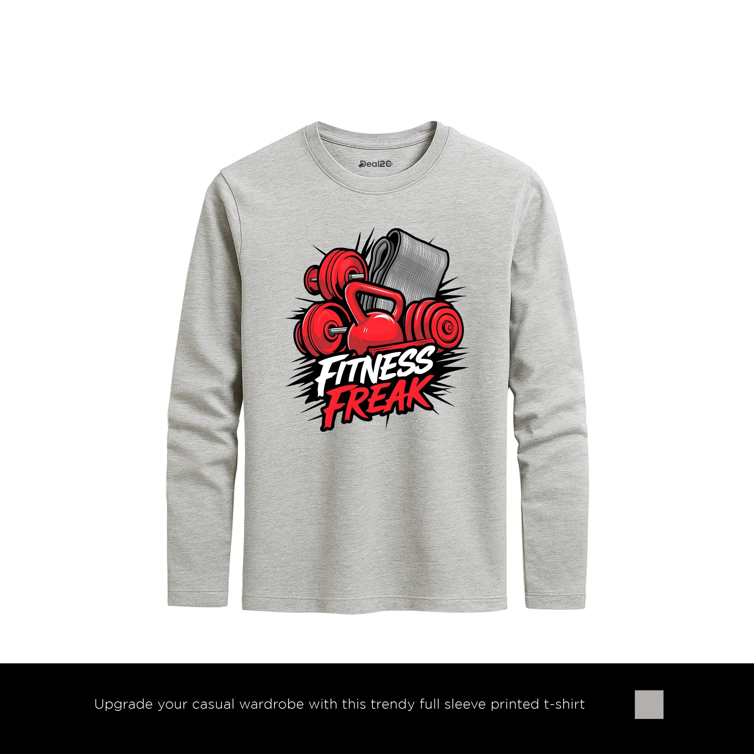 Freak Fit Printed Heather Grey Long Sleeve T-Shirt for Men