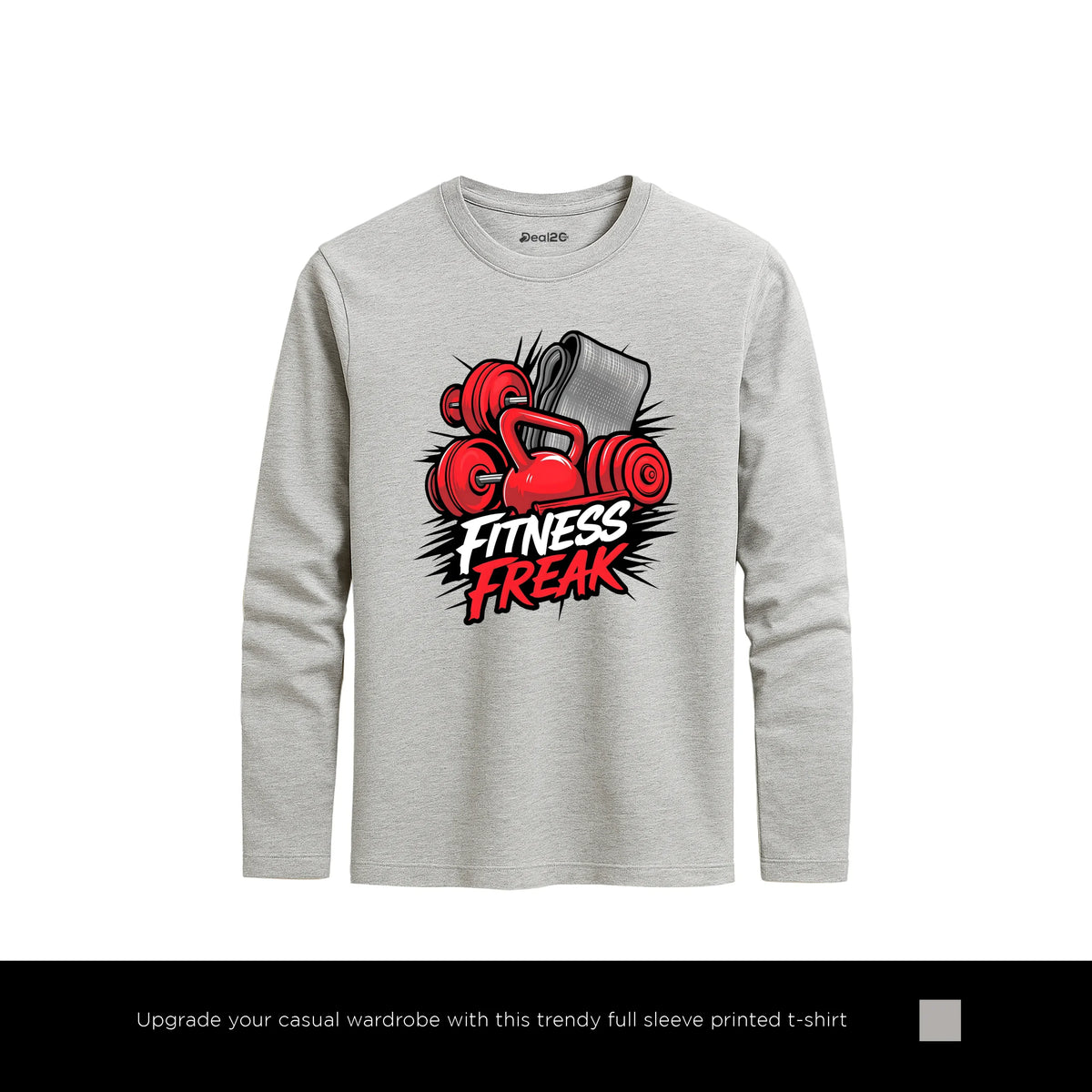 Freak Fit Printed Heather Grey Long Sleeve T-Shirt for Men