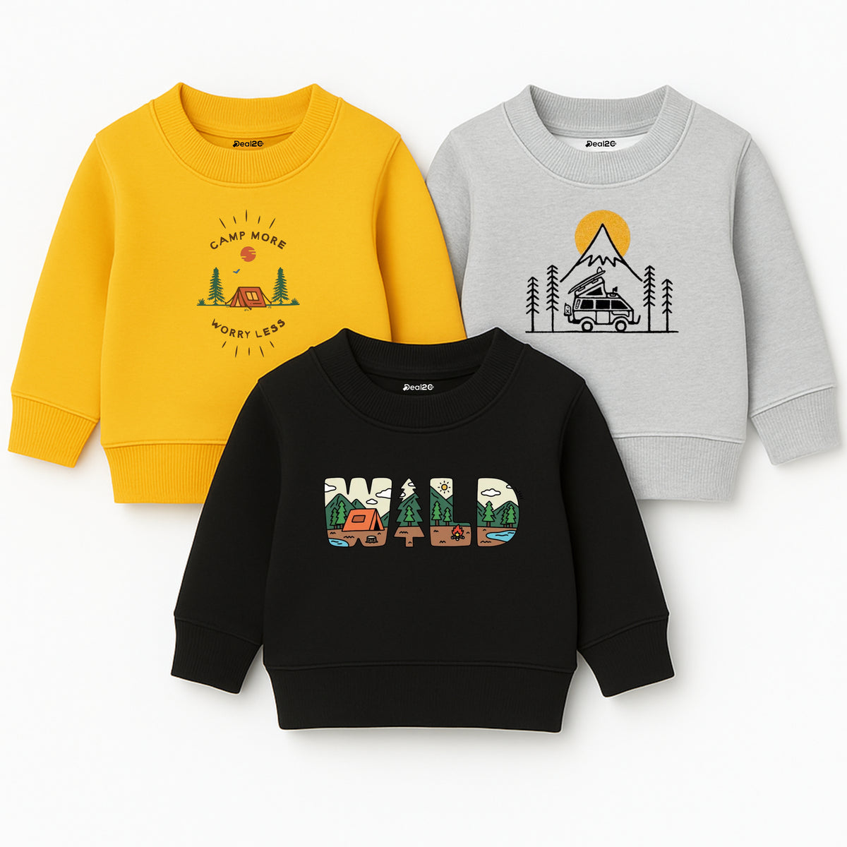 Pack of 3 Camp More & Wild Printed Sweatshirts for Young Kids