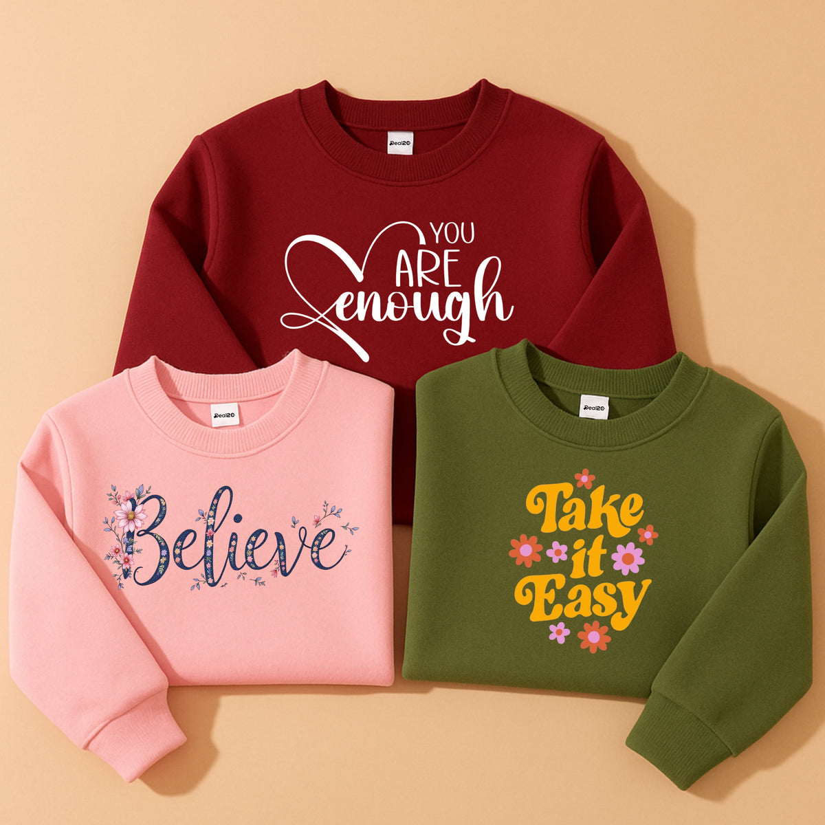 Pack of 3 Believe & Take It Easy Printed Sweatshirts for Girls