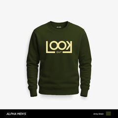 Look Out Printed Army Green Sweatshirt for Men