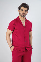 Summer Luxe Mens Maroon Beach Summer Short Suit