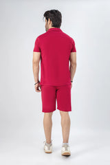 Summer Luxe Mens Maroon Beach Summer Short Suit